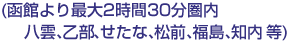 函館より最大2時間30分圏内　八雲 乙部 せたな 松前 福島 知内など